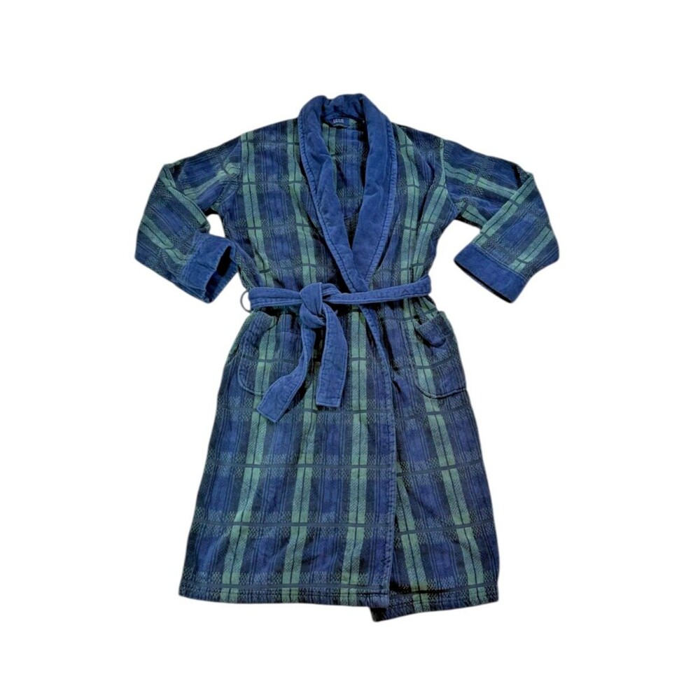 Izod Mens Bath Robe Heavy Thick Cotton Tartan Plaid One Size Fits Most - Belted